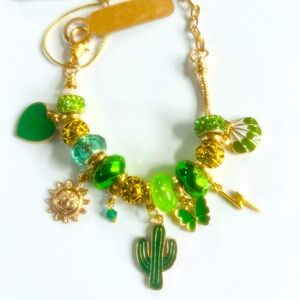 Charm bracelet with green cactus,  hypoallergenic materiall